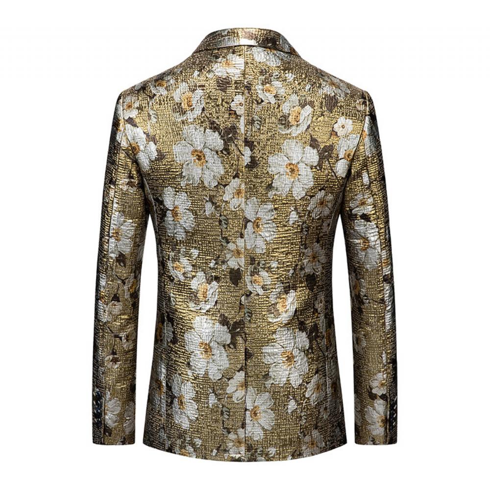 2023 Golden Flower Western Fitted Takki Kultakukkia Painettu Puku Top Jacket Miesten